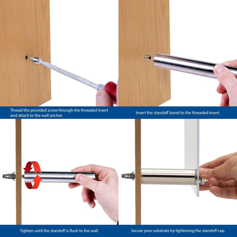OUTWATER Stainless Steel Standoff 1 Inch Diameter x 6 Inch Barrel Length Brushed Finish for PVC, Glass and Acrylic Sign Stand Off Wall Anchors and Screws 4 Piece Pack for Heavy Signs - Image 5